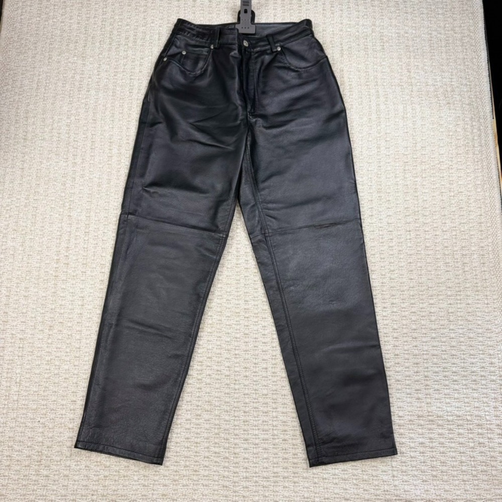 VTG Jeanology Womens 10P Black Leather Pants High Rise Straight Leg Petite